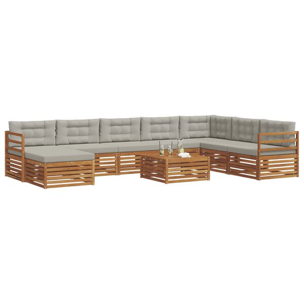 vidaXL Set divani con cuscino 9 pcs Grigio Naturale e Chiaro