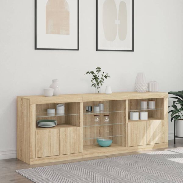 vidaXL Credenza con Luci LED Rovere Sonoma 181,5x37x67 cm