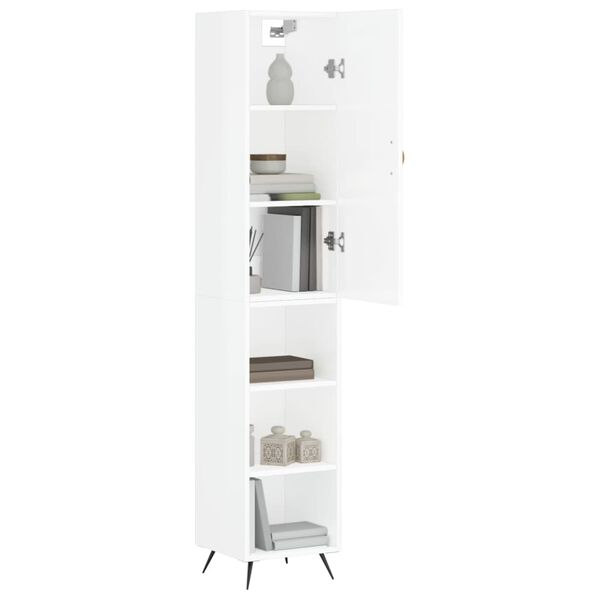 vidaXL Credenza 34,5x34x180 cm in Legno Multistrato Bianco Lucido