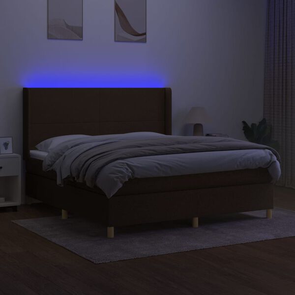 vidaXL Letto a Molle Materasso e LED Marrone Scuro 160x200 cm Tessuto