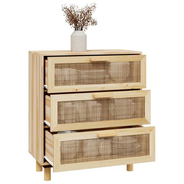 vidaXL Credenza Marrone 60x30x70cm Legno Massello Pino Rattan Naturale
