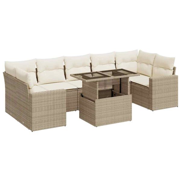 vidaXL Set Divano da Giardino 8 pz con Cuscini Beige in Polyrattan