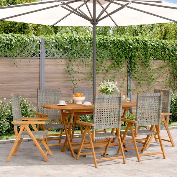 vidaXL Sedie Giardino Reclinabili 6pz Grigie Polyrattan Legno Massello
