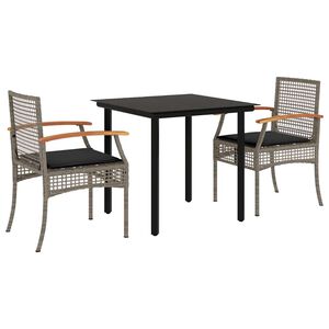 vidaXL Set da Pranzo da Giardino 3 pz con Cuscini in Polyrattan Grigio