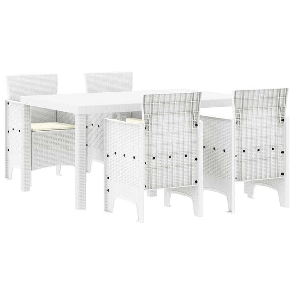 vidaXL Set da Pranzo per Giardino 5 pcs Bianco Rattan Polt