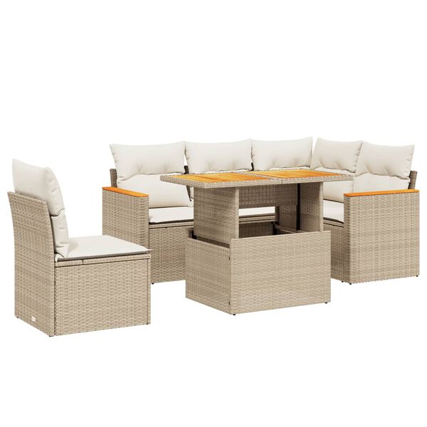 vidaXL Set Divano da Giardino 6 pz con Cuscini Beige in Polyrattan