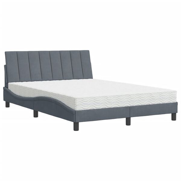 vidaXL Letto con Materasso Hanko Grigio Scuro 140x200 cm in Velluto