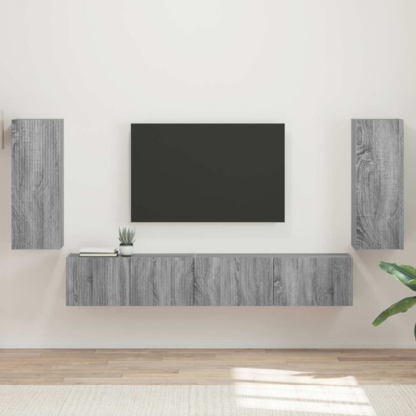 vidaXL Set mobile TV 4 pcs Grigio Sonoma Legno multistrato