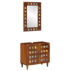 vidaXL Set di mobili per il bagno 2 pcs Noce Legno di mango massello