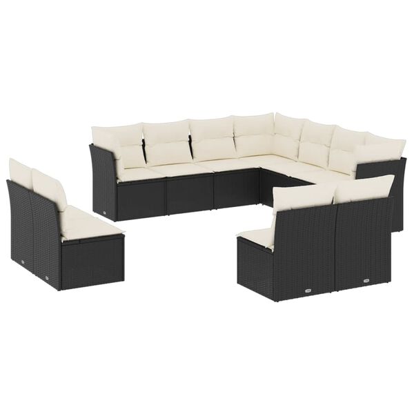 vidaXL Set Divani da Giardino 11 pz con Cuscini in Polyrattan Nero