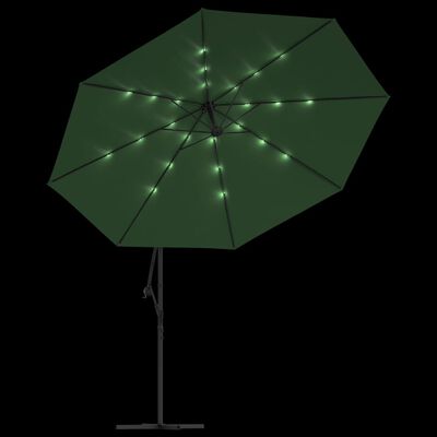 vidaXL Ombrellone a Sbalzo con LED e Palo in Metallo 350 cm Verde