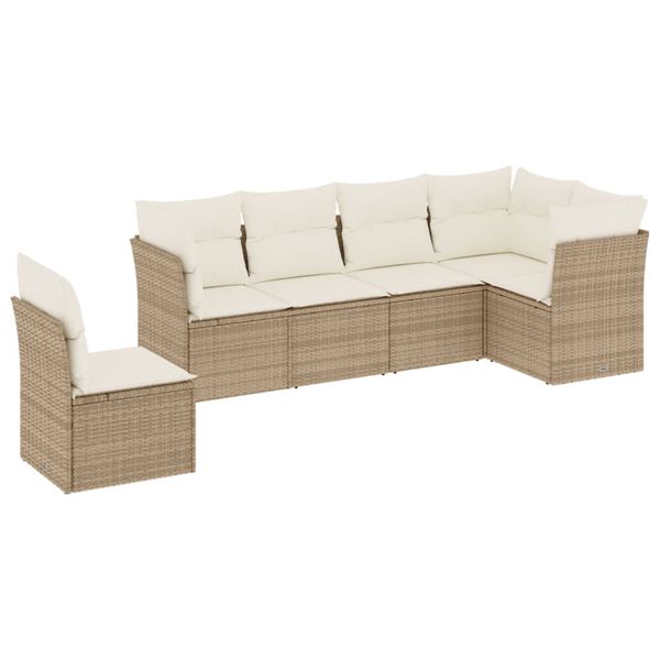 vidaXL Set Divano da Giardino 6 pz con Cuscini Beige in Polyrattan