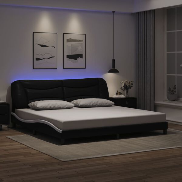 vidaXL Giroletto con LED senza Materasso Hvar Nero e Bianco 200x200 cm