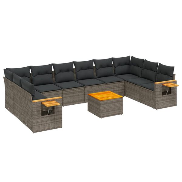 vidaXL Set Divani da Giardino 11 pz con Cuscini in Polyrattan Grigio