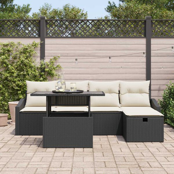 vidaXL Set Divano da Giardino con cuscino 6 pcs Nero polyrattan