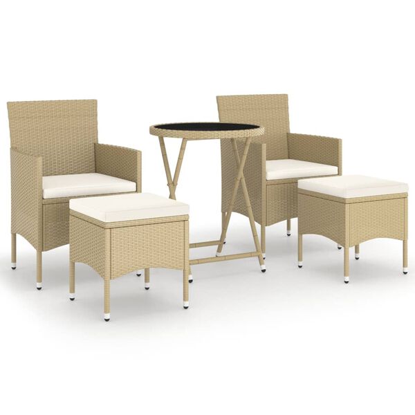 vidaXL Set Bistrot da Giardino 5 pz Polyrattan e Vetro Temperato Beige