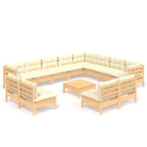 vidaXL Set Divani da Giardino 13 pz con Cuscini Crema Massello di Pino