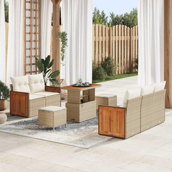 vidaXL Set Divano da Giardino con cuscino 8 pcs Beige e Crema