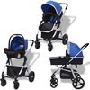 vidaXL Passeggino 3 in 1 in Alluminio Blu e Nero