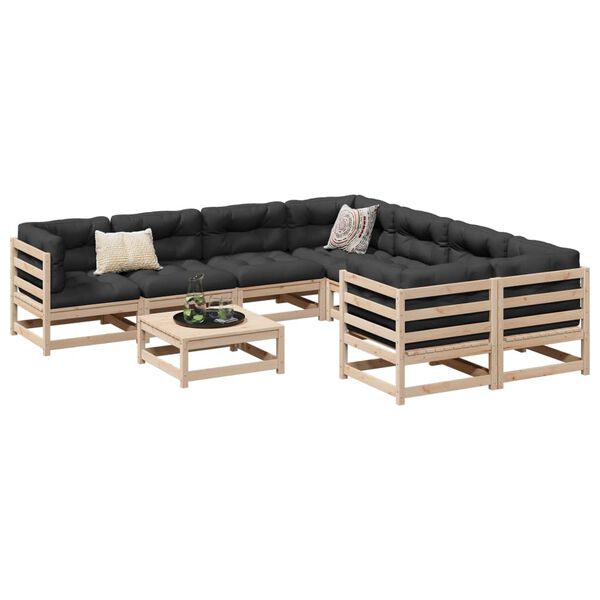 vidaXL Set Divani da Giardino 9 pz con Cuscini Legno Massello di Pino