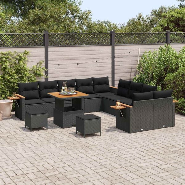 vidaXL Set Divano da Giardino con cuscino 17 pcs Nero polyrattan
