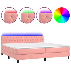 vidaXL Letto a Molle con Materasso e LED Rosa 200x200 cm in Velluto