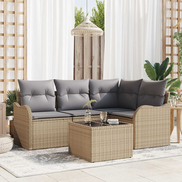 vidaXL Set Divano da Giardino con archiviazione 5 pcs Nero polyrattan