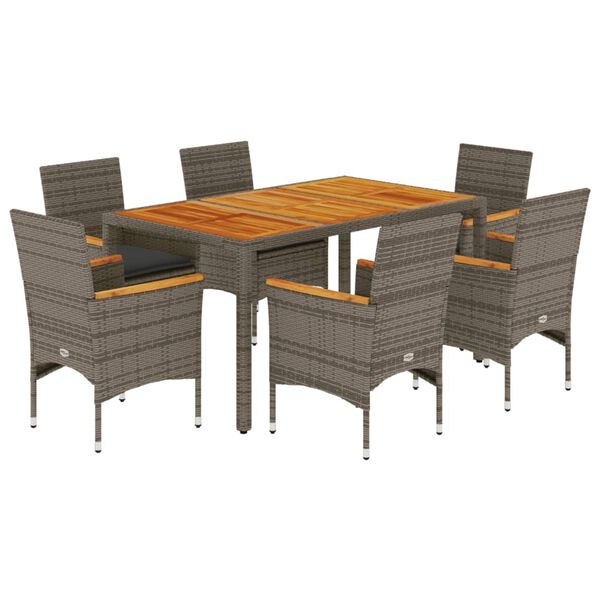 vidaXL Set da Pranzo da Giardino 7 pz con Cuscini Polyrattan Acacia