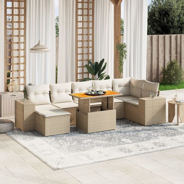 vidaXL Set Divano da Giardino 8 pz con Cuscini Beige in Polyrattan
