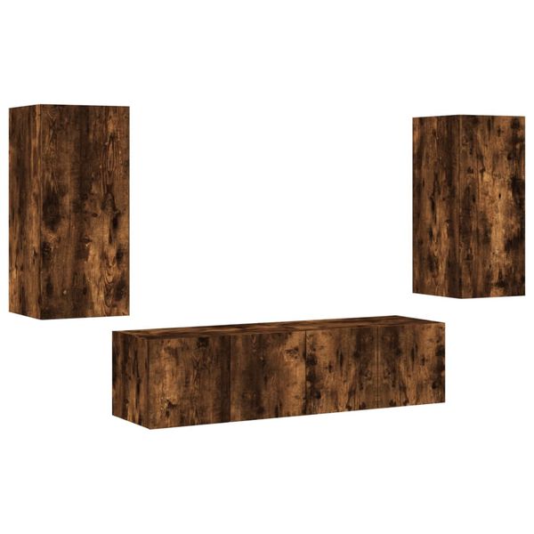 vidaXL Mobili TV a Muro con LED 4pz Rovere Fumo in Legno Multistrato