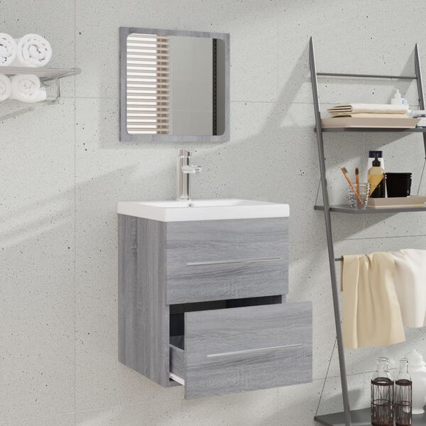 vidaXL Mobile da Bagno con Specchio Grigio Sonoma 41x38,5x48 cm