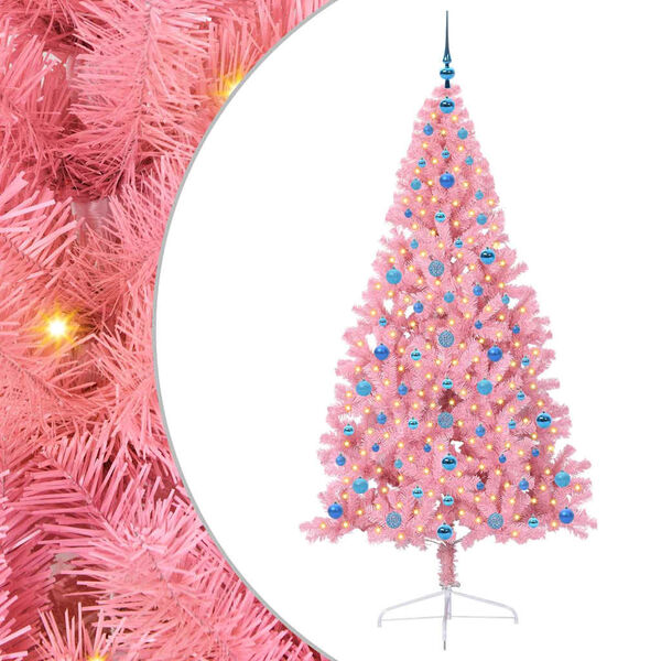 vidaXL Albero di Natale artificiale con luci integrate Rosa 210 cm PVC