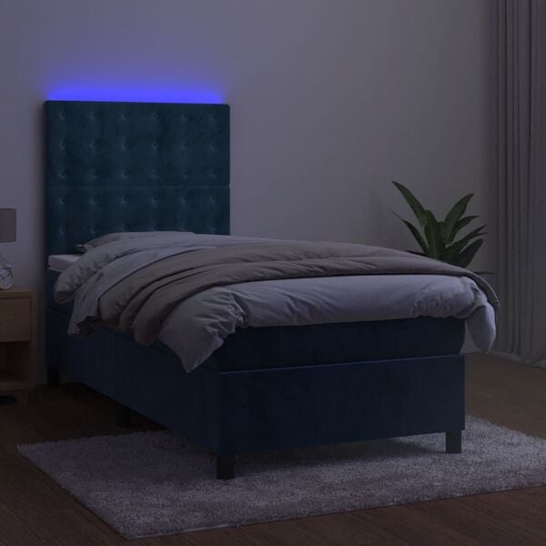 vidaXL Letto a Molle con Materasso e LED Blu Scuro 100x200 cm