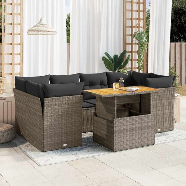 vidaXL Set Divani da Giardino 7 pz con Cuscini Grigio in Polyrattan