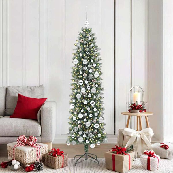 vidaXL Albero di Natale Artificiale Sottile Verde e Bianco 180 cm