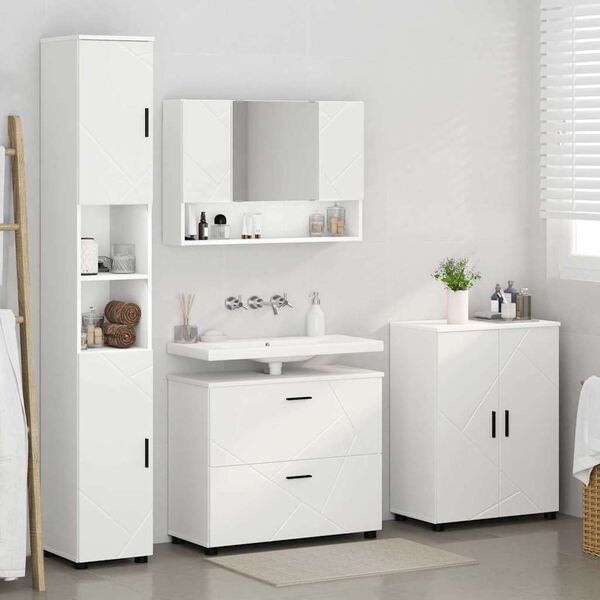 vidaXL Set di mobili per il bagno 4 pcs Bianco Legno multistrato