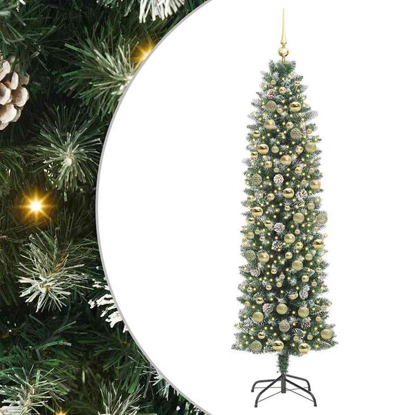 vidaXL Albero di Natale Artificiale Sottile Verde e Bianco 180 cm