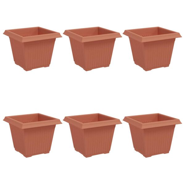 vidaXL Vaso quadrato per fiori 6 pcs Rosso Mattone 20 x 20 x 16 cm