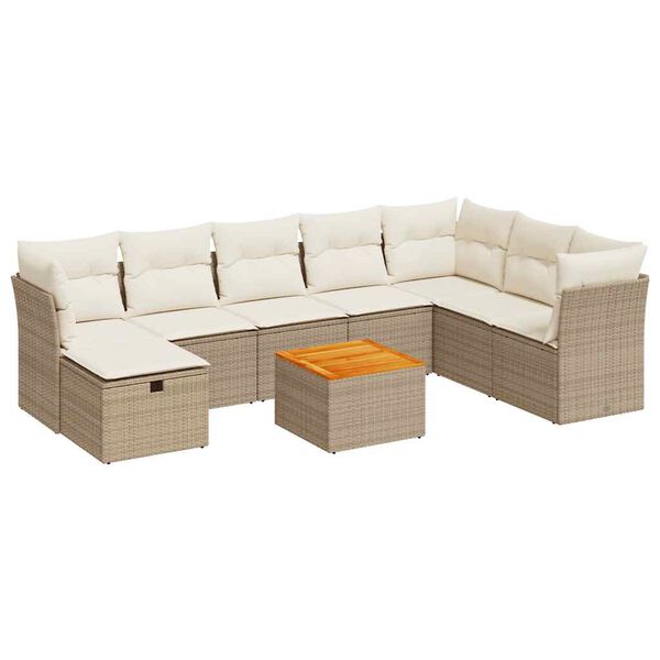 vidaXL Set Divano da Giardino 9 pz con Cuscini Beige in Polyrattan
