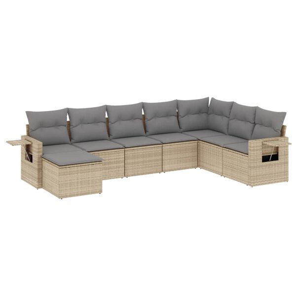 vidaXL Set Divano da Giardino 8 pz con Cuscini Beige in Polyrattan