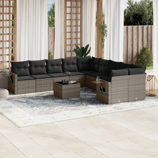 vidaXL Set Divani da Giardino 11 pz con Cuscini in Polyrattan Grigio