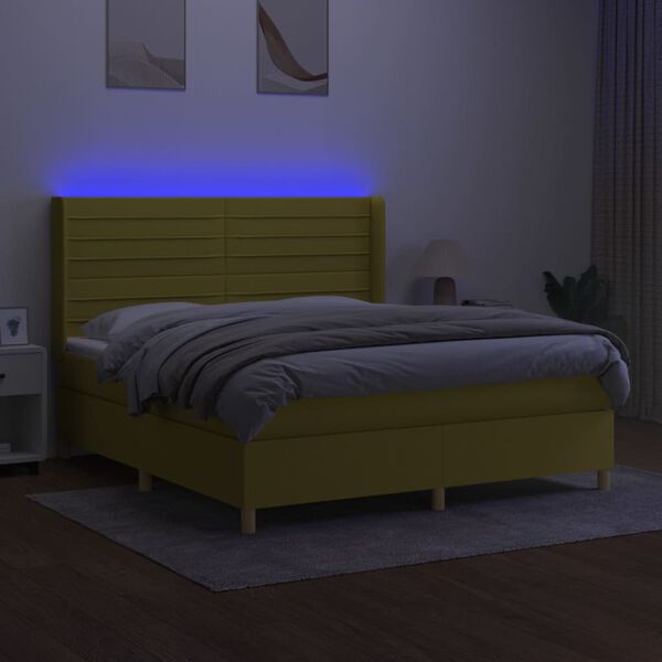 vidaXL Letto a Molle con Materasso e LED Verde 160x200 cm in Tessuto