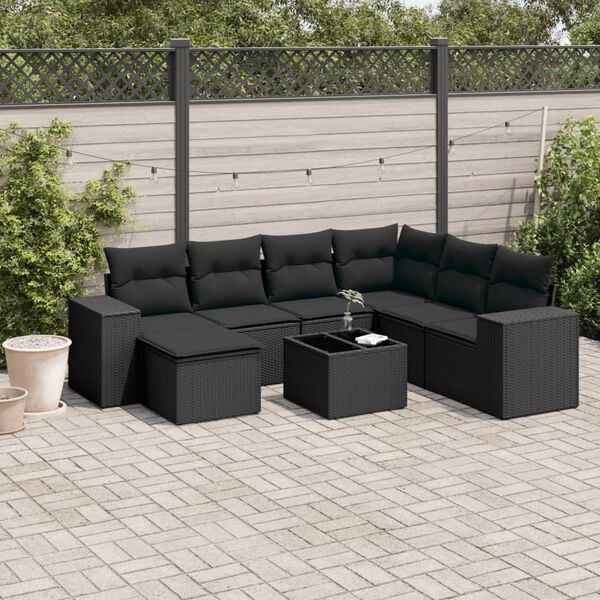 vidaXL Set Divani da Giardino con Cuscini 8 pz Nero in Polyrattan