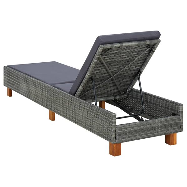 vidaXL Lettino Prendisole con Cuscino in Polyrattan Grigio