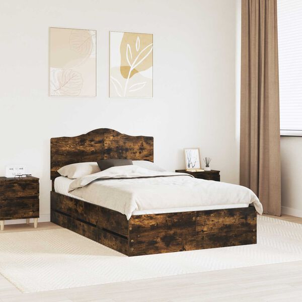 vidaXL Struttura del letto con cassetto Rovere fum&eacute; 135 x 190 cm