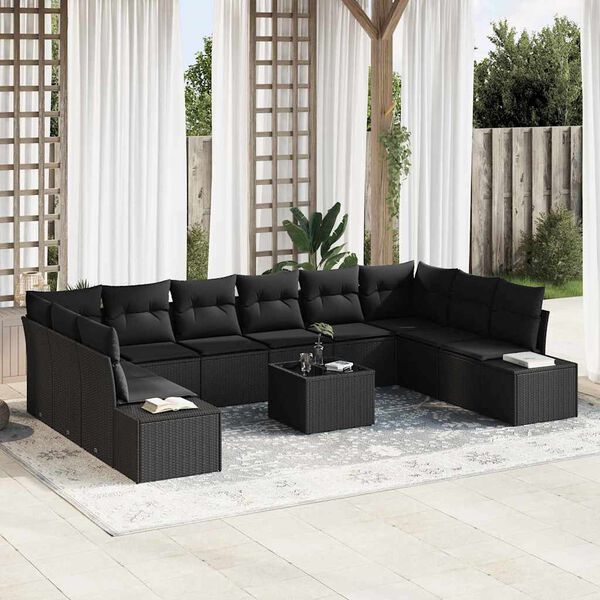 vidaXL Set Divano da Giardino con cuscino 11 pcs Nero polyrattan