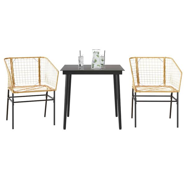 vidaXL Set da Pranzo da Giardino 3 pz Marrone in Polyrattan Vetro