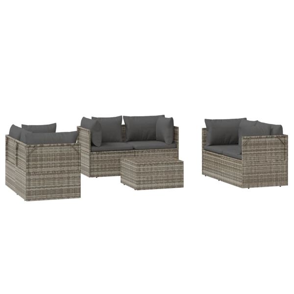 vidaXL Set Divani da Giardino 7 pz con Cuscini in Polyrattan Grigio