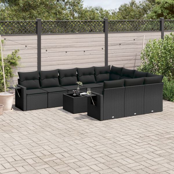 vidaXL Set Divani da Giardino 11 pz con Cuscini in Polyrattan Nero
