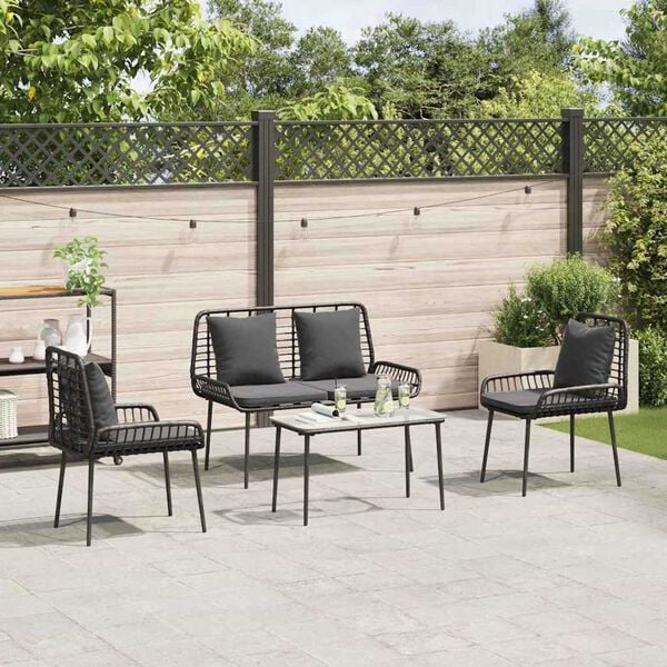 vidaXL Set di Mobili da Giardino 4 pcs Nero e Crema polyrattan